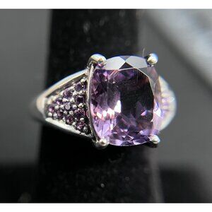 Vintage Sterling Silver Cushion Cut Purple Amethyst Cluster Ring Size 8